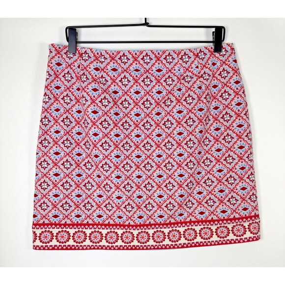 Talbots Skirt Womens 12P Petite Red Blue Geometric Print Cotton Blend Lined - Picture 2 of 9